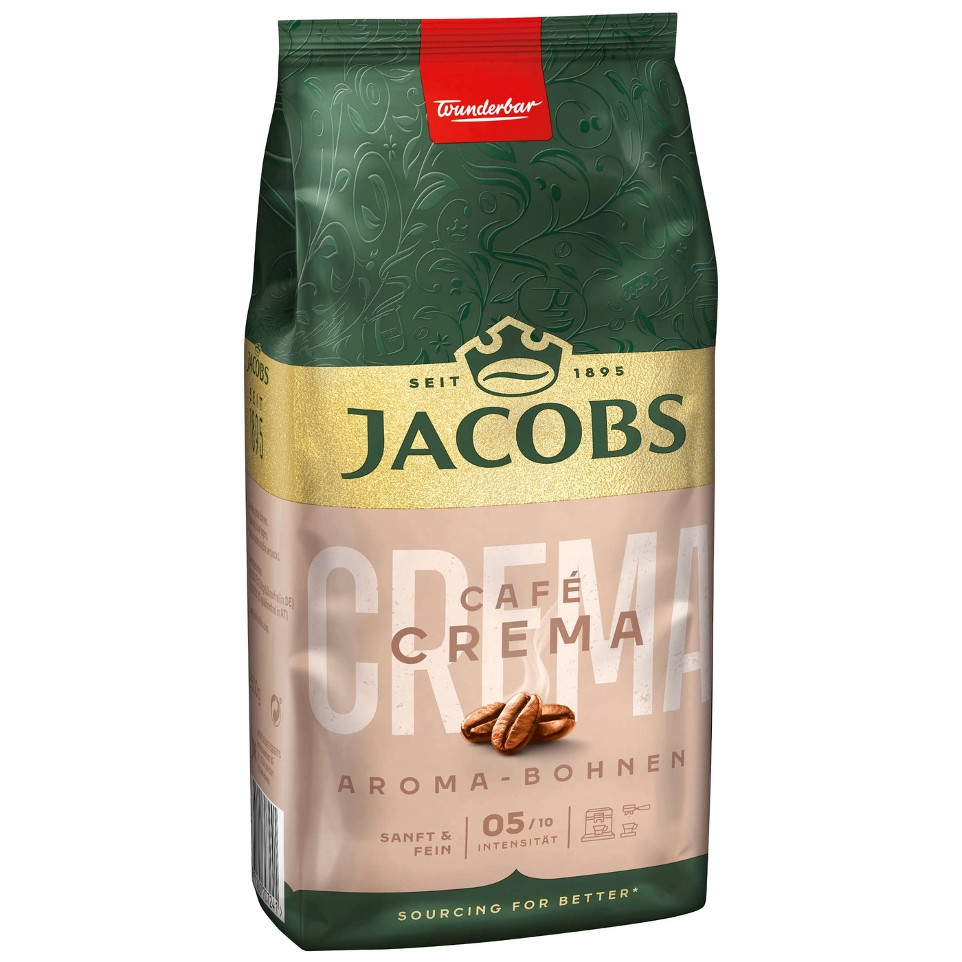 Jacobs Café Crema Kaffeebohnen, sanft und fein, Intensität 05/10, Aroma-Bohnen