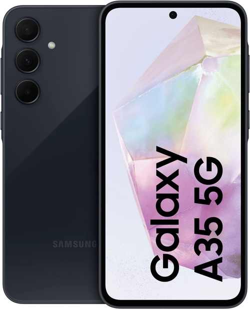Samsung Galaxy A35 5G Smartphone in Schwarz, mit Dreifachkamera und großem Display