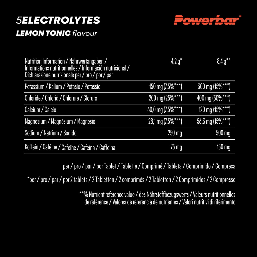 POWERBAR 5 Electrolytes Lemon Tonic Brausetabletten 120 Stück 75mg Koffein