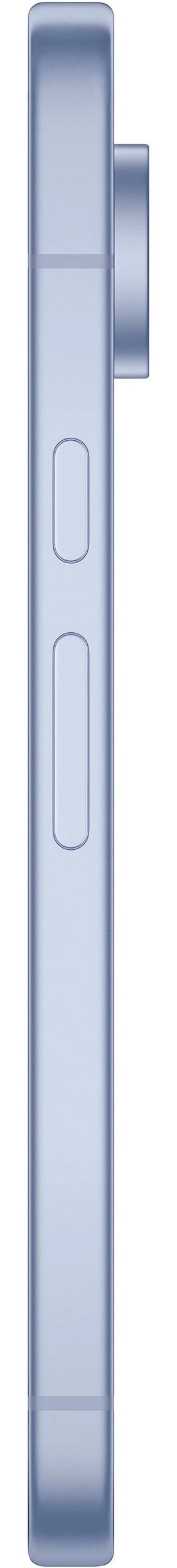 Ein blaues Smartphone mit Lautstärketasten und einem Schalter.