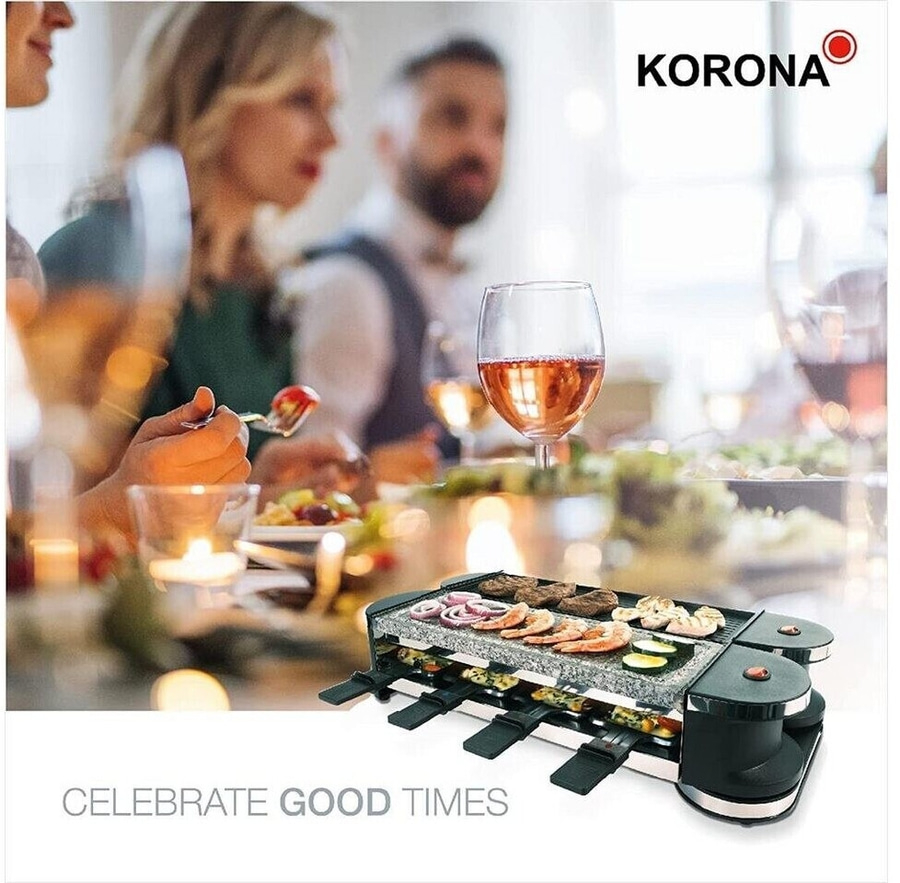 KORONA Klappbares Raclette 45071 8 Personen Grillplatte Pfännchen Spachtel NEU