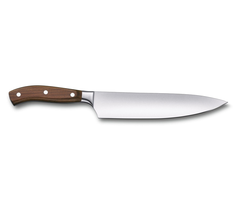 Küchenmesser mit Holzgriff auf weißem Hintergrund, scharf und sauber