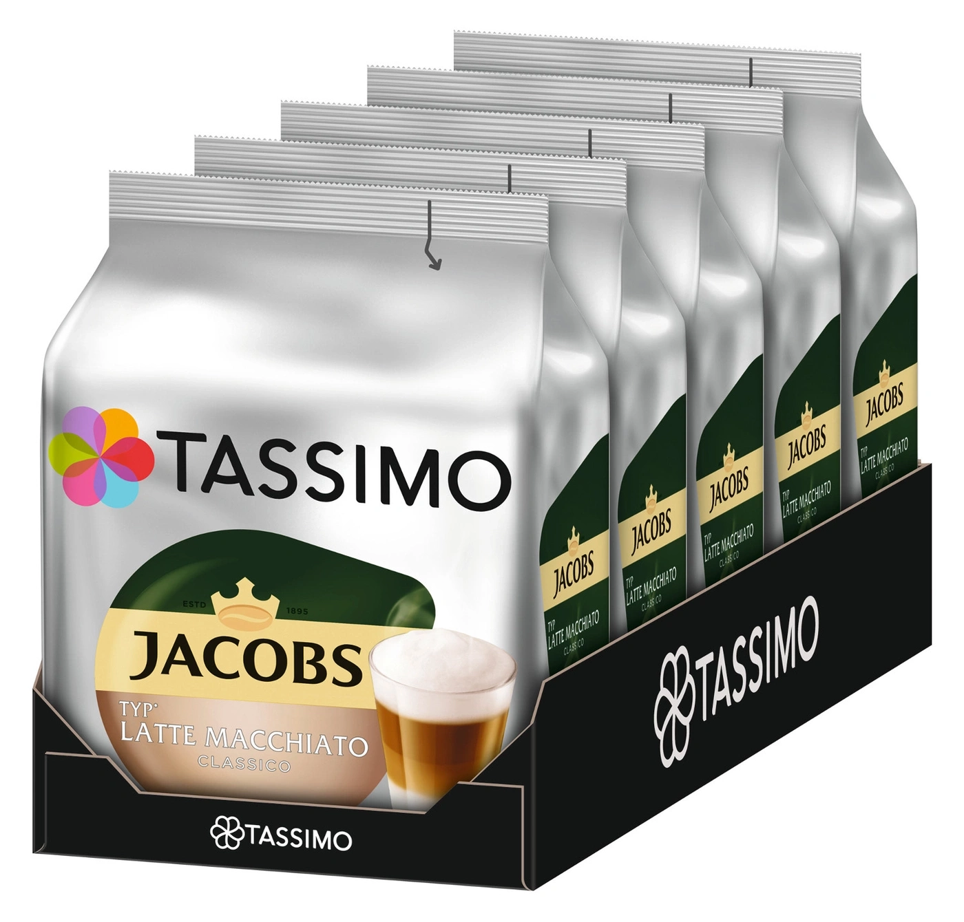 Tassimo Jacobs Latte Macchiato Packung, Kaffee, Getränk, Klassisch, 5 Beutel