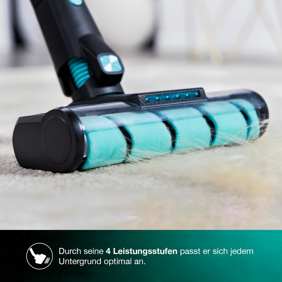 Bodenbürste eines Staubsaugers mit 4 Leistungsstufen für optimalen Untergrund.