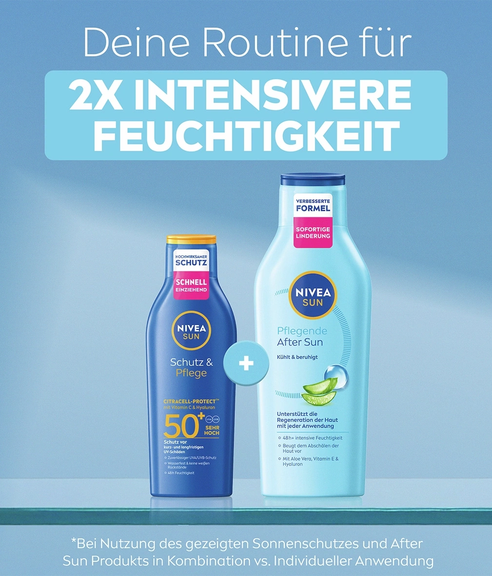 NIVEA Sun After Sun Lotion 2 x 400ml 48h+ Feuchtigkeit Kühlend Hyaluron