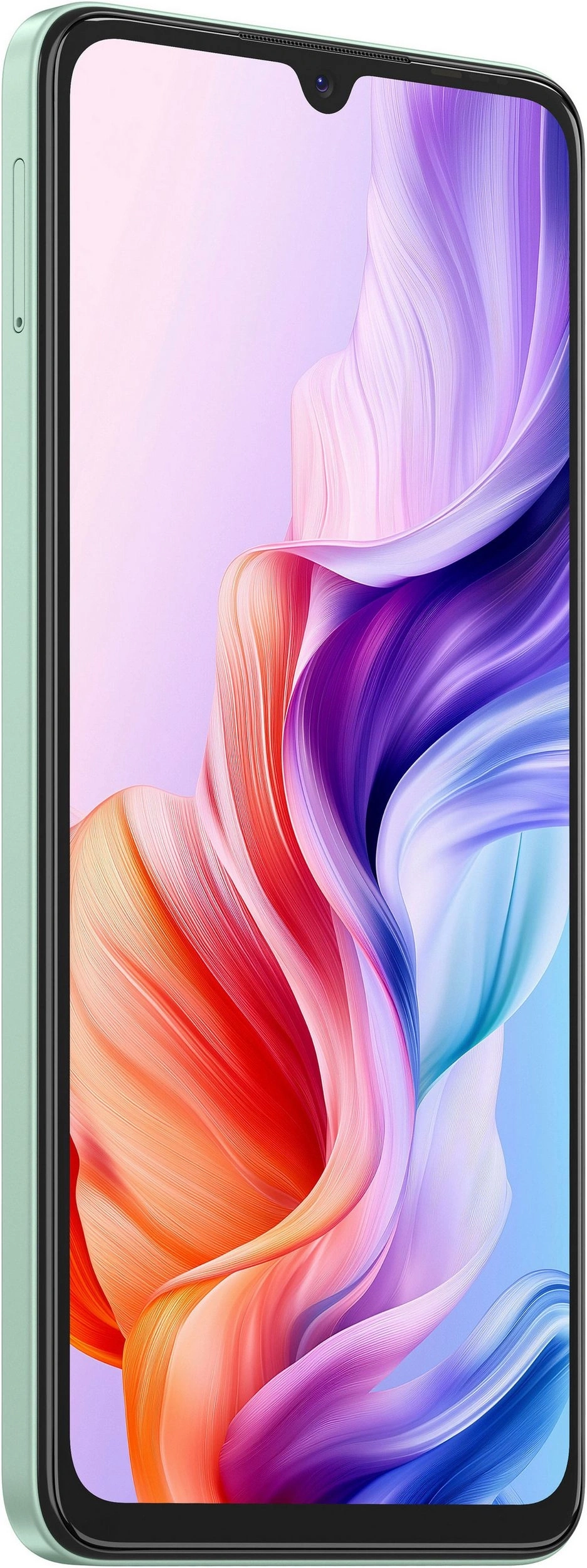 Ein Smartphone mit einem bunten, fließenden Hintergrundbild auf dem Bildschirm.
