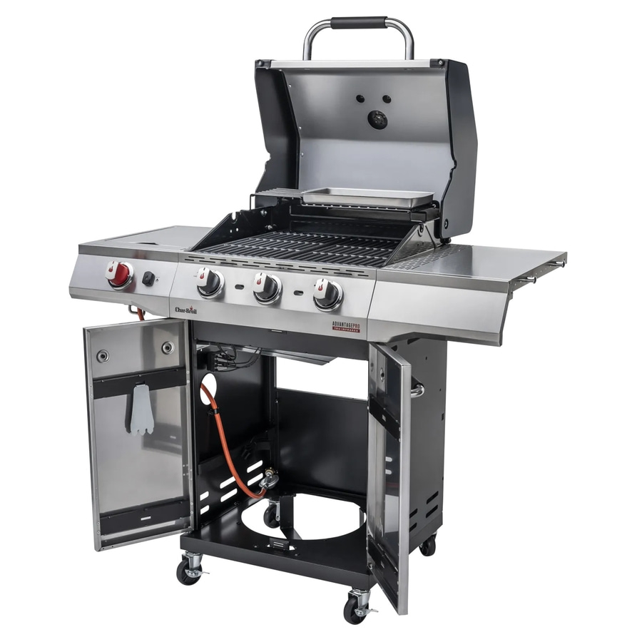 Grill mit geöffnetem Deckel und Türen, Edelstahl, Räder, Char-Broil