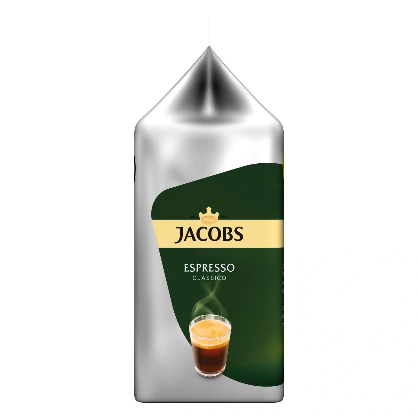 Jacobs Espresso Classico Kaffeepackung, silberne Verpackung, Kaffeetasse