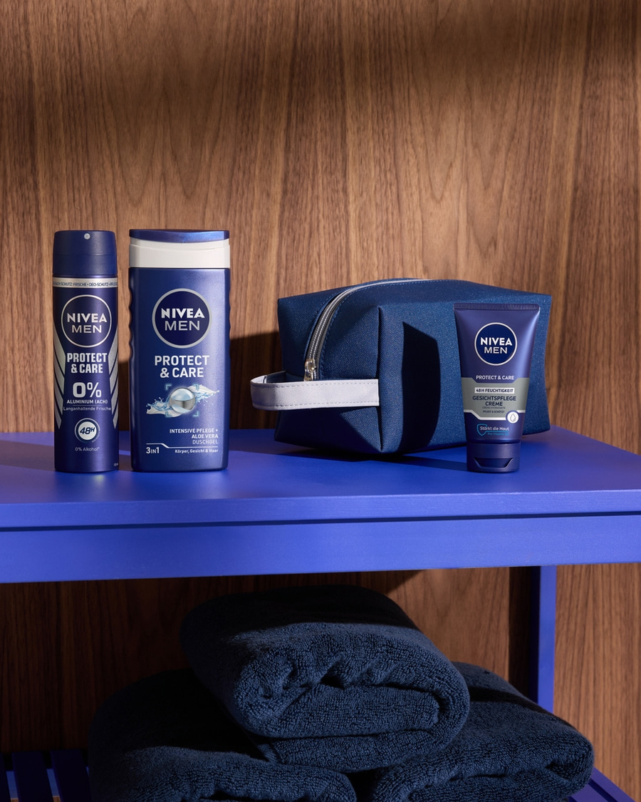 NIVEA MEN Travel Buddy Geschenkset Protect & Care Deo Pflegedurche Creme Tasche
