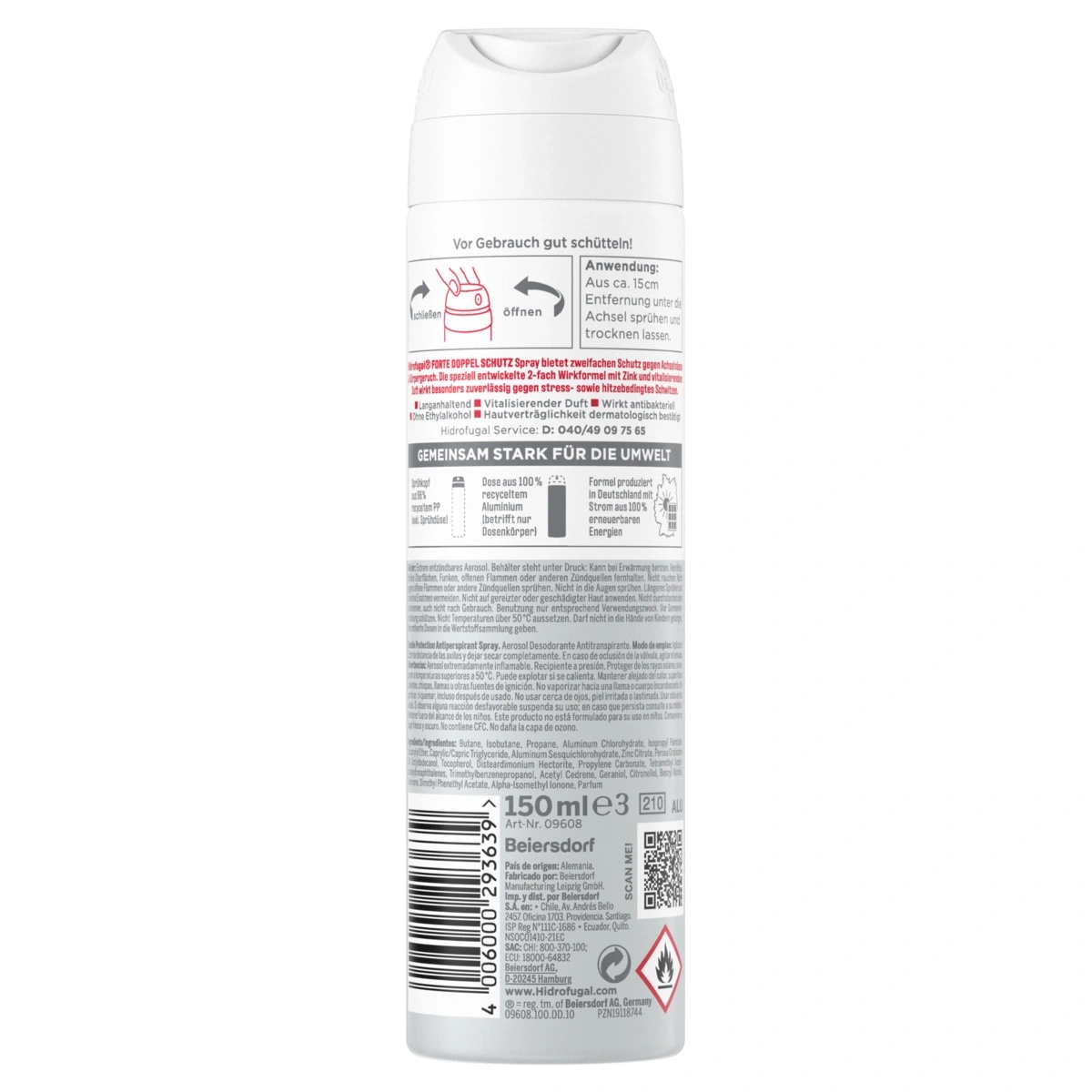 Ein Deodorant mit einem Spray-Applikator und Anwendungshinweisen