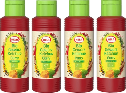 4 x Hela Bio Ketchup Curry delikat Gewürzketchup 300 ml Flasche Ketchupflasche
