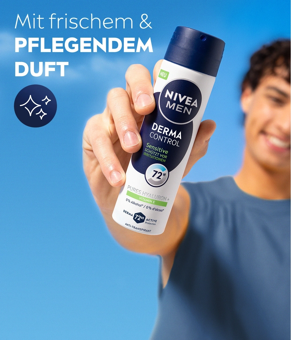 Mann hält Nivea Men Derma Control Deo mit frischem Duft