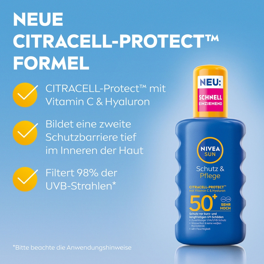 Nivea Sun Sonnencreme mit Citracell-Protect Formel, Vitamin C und Hyaluron, Schutz 50+