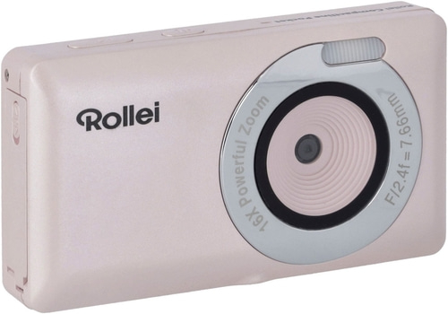 Rosa Rollei Kompaktkamera mit 16x Zoom und F12.4f = 7.66mm Objektiv