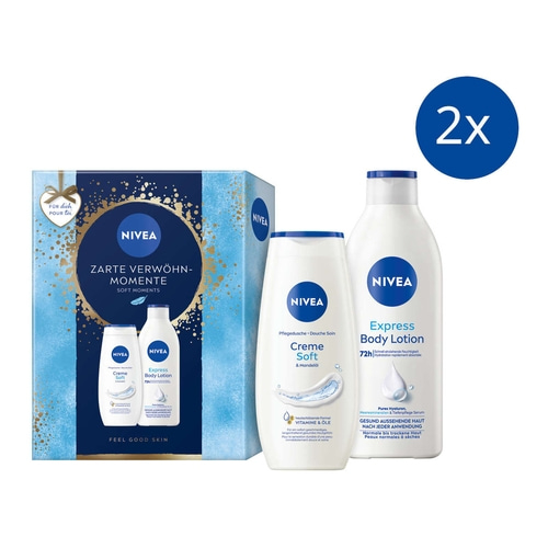 NIVEA Zarte Verwöhn-Momente 2 x Geschenkset, Soft Pflegedusche + Body Lotion