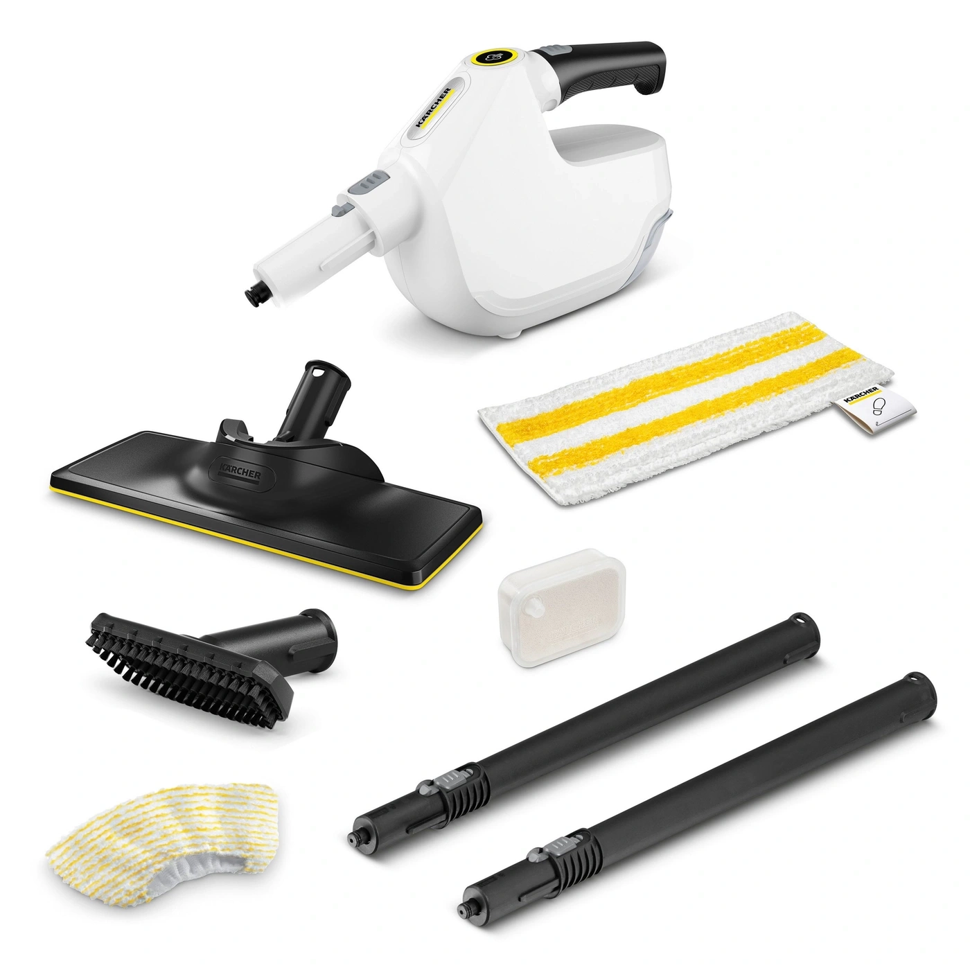 Dampfreiniger mit Zubehör: Handgerät, Bodendüse, Bürste, Rohre, Tücher