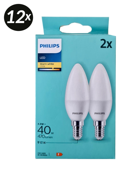 12x PHILIPS 2er Pack LED Leuchtmittel E14 40W Lampen Leuchten 470lumen NEU