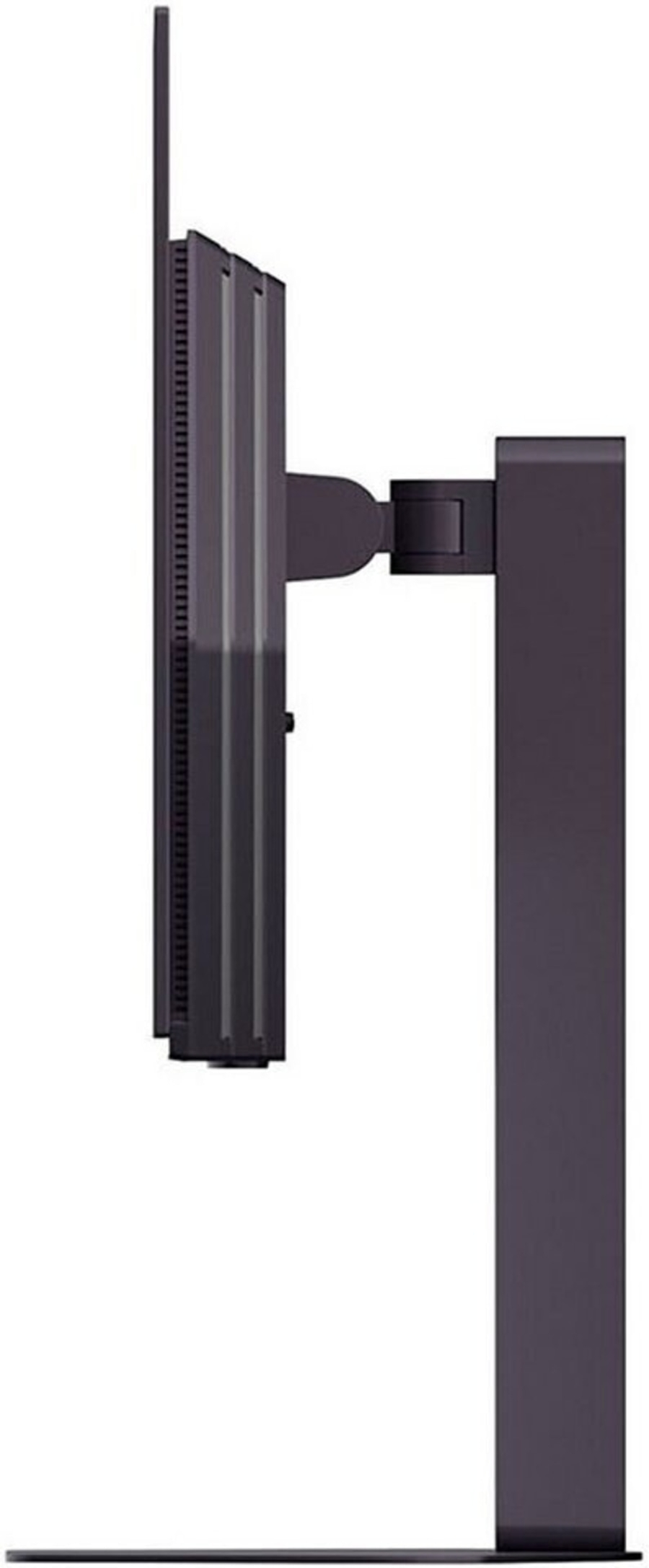 Seitenansicht eines schlanken, dunklen Monitors mit verstellbarem Standfuß