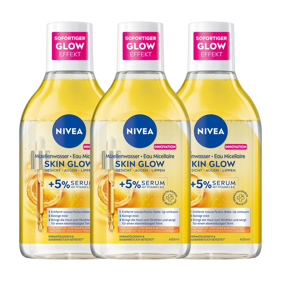 Nivea Skin Glow Mizellenwasser, drei Flaschen, sofortiger Glow Effekt, Gesicht, Augen, Lippen