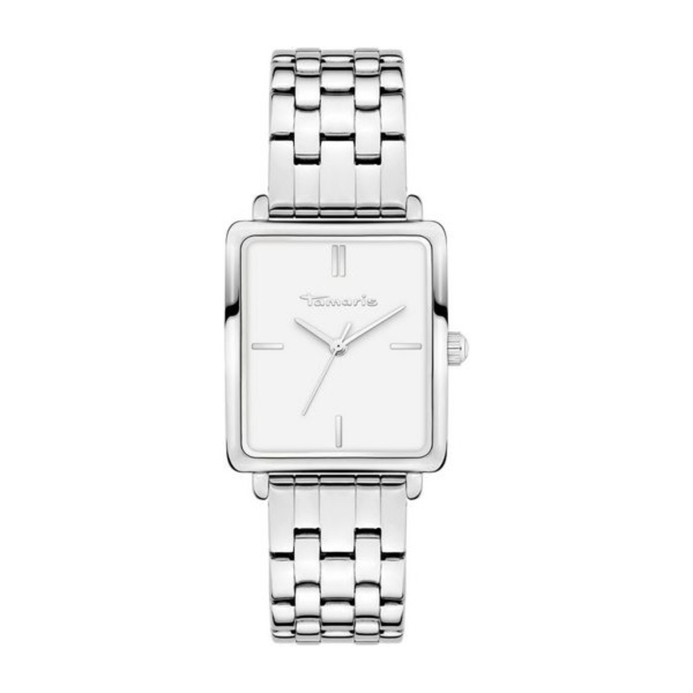 Silberne Damenuhr mit quadratischem Zifferblatt und Armband von Tamaris