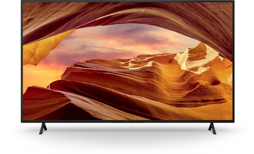 Sony Fernseher mit Landschaftsbild, schwarzer Rahmen und Standfüße
