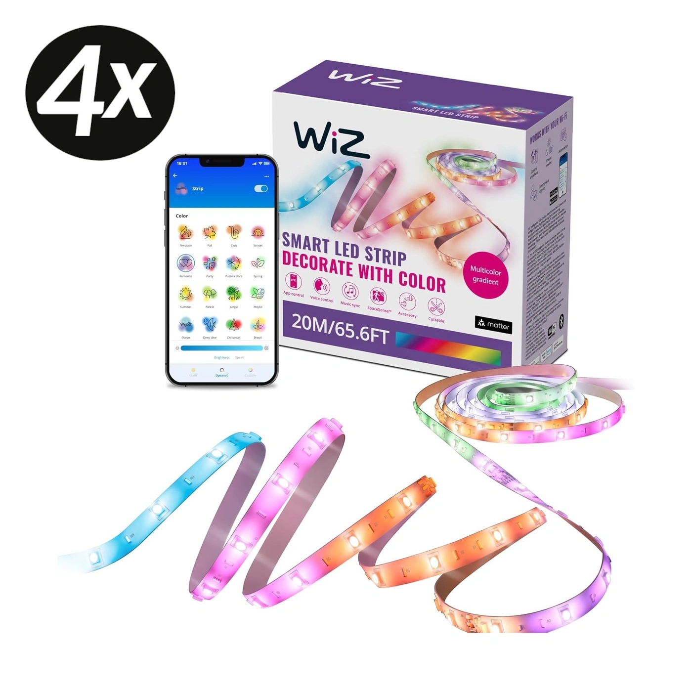4x WiZ LED-Lichtleiste 20m RGBIC Smart Lightstrip Gesamtes Farbspektrum WLAN NEU