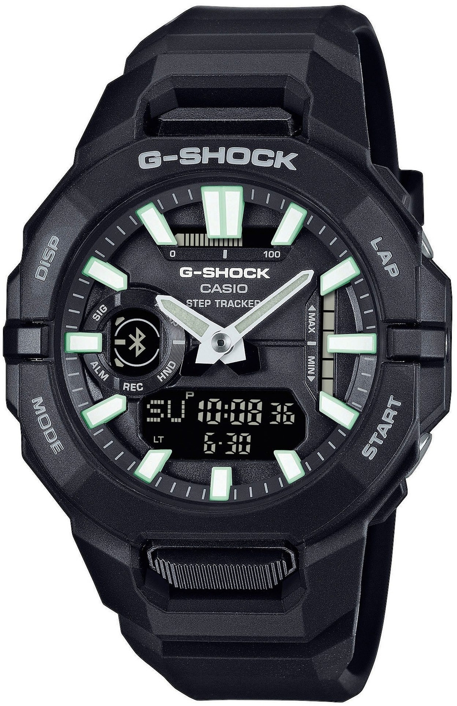 Schwarze G-Shock Uhr mit digitalen und analogen Anzeigen