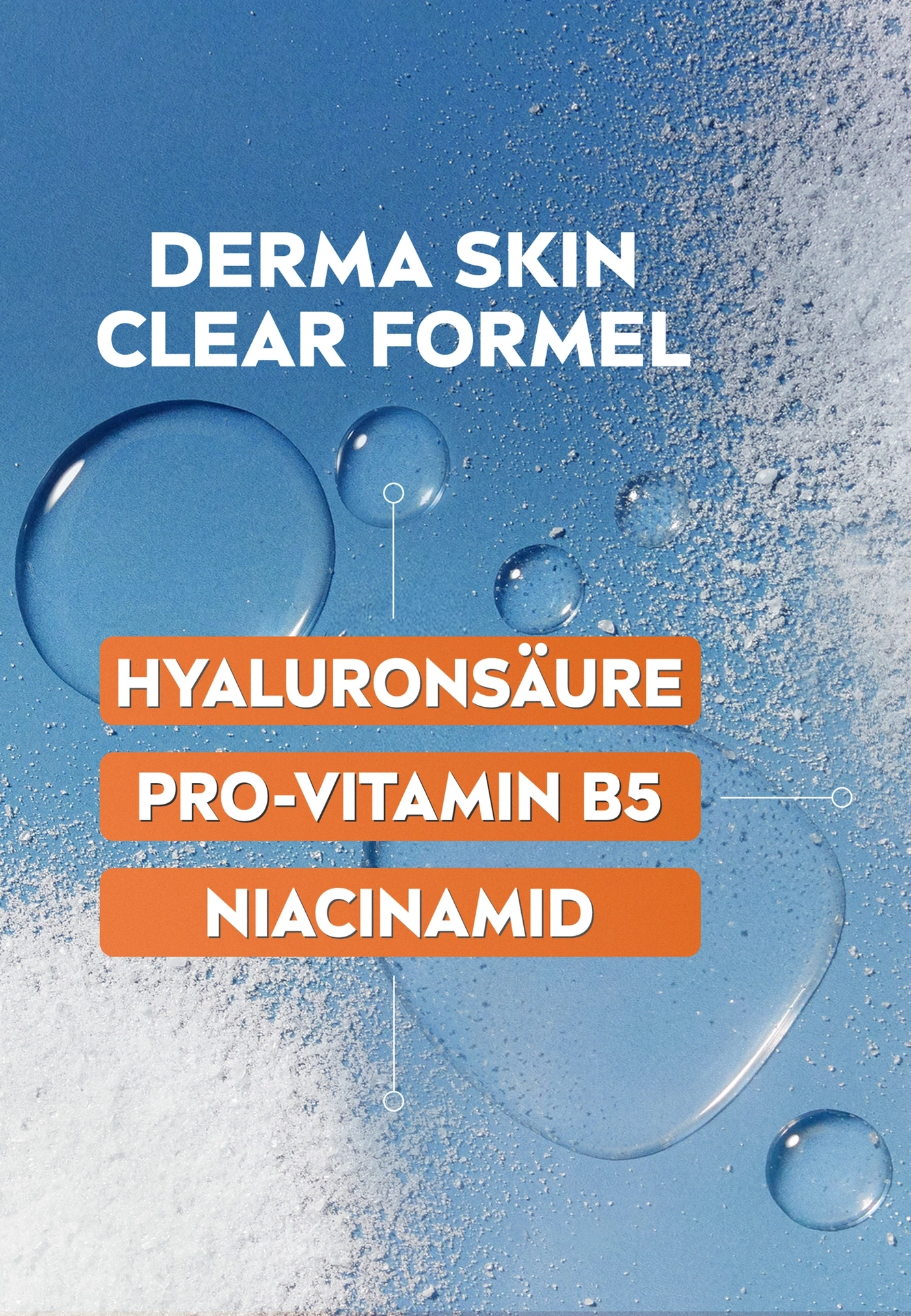 Hautpflegeprodukt mit Hyaluronsäure, Pro-Vitamin B5 und Niacinamid für klare Haut.