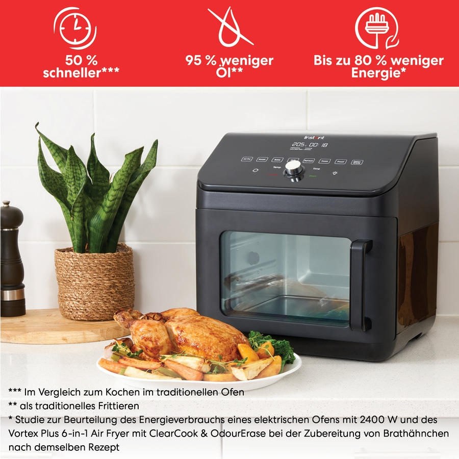 Instant Vortex Plus Air Fryer mit Hähnchen und Gemüse, 50% schneller, 95% weniger Öl, bis zu 80% weniger Energie