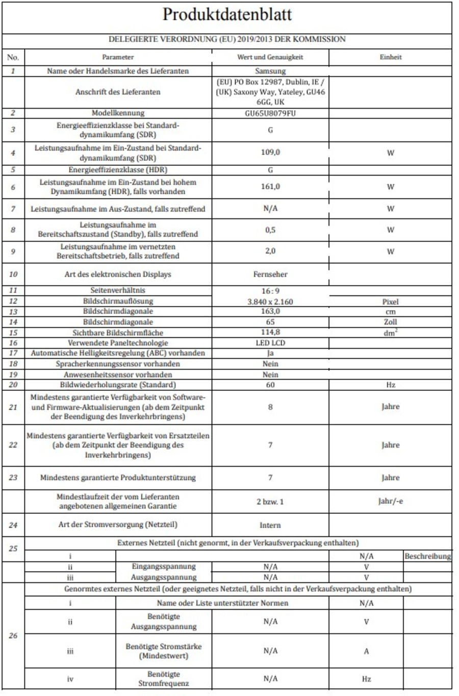 SAMSUNG Smart-TV GU65U8079FU 65Zoll LED-Fernseher 4K UHD Triple-Tuner B-WARE