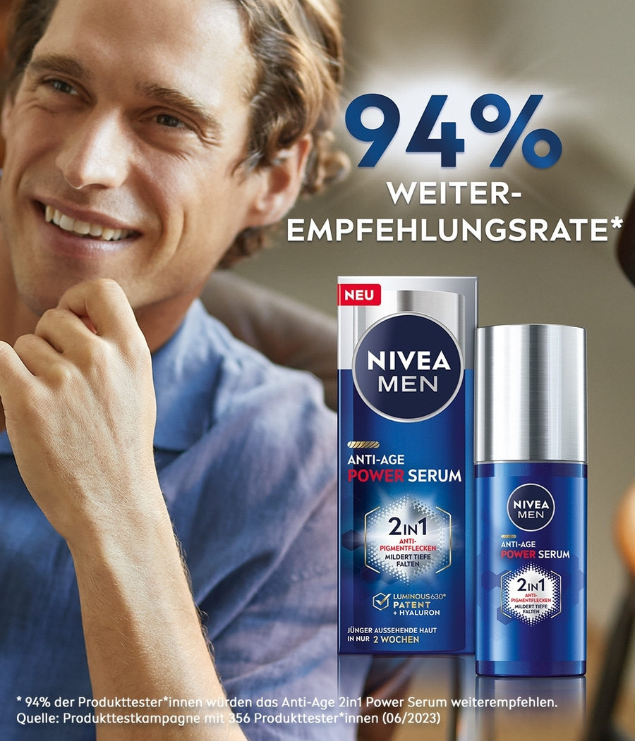 Nivea Men Anti-Age Power Serum, 94% Weiterempfehlungsrate, jungere Haut in 2 Wochen