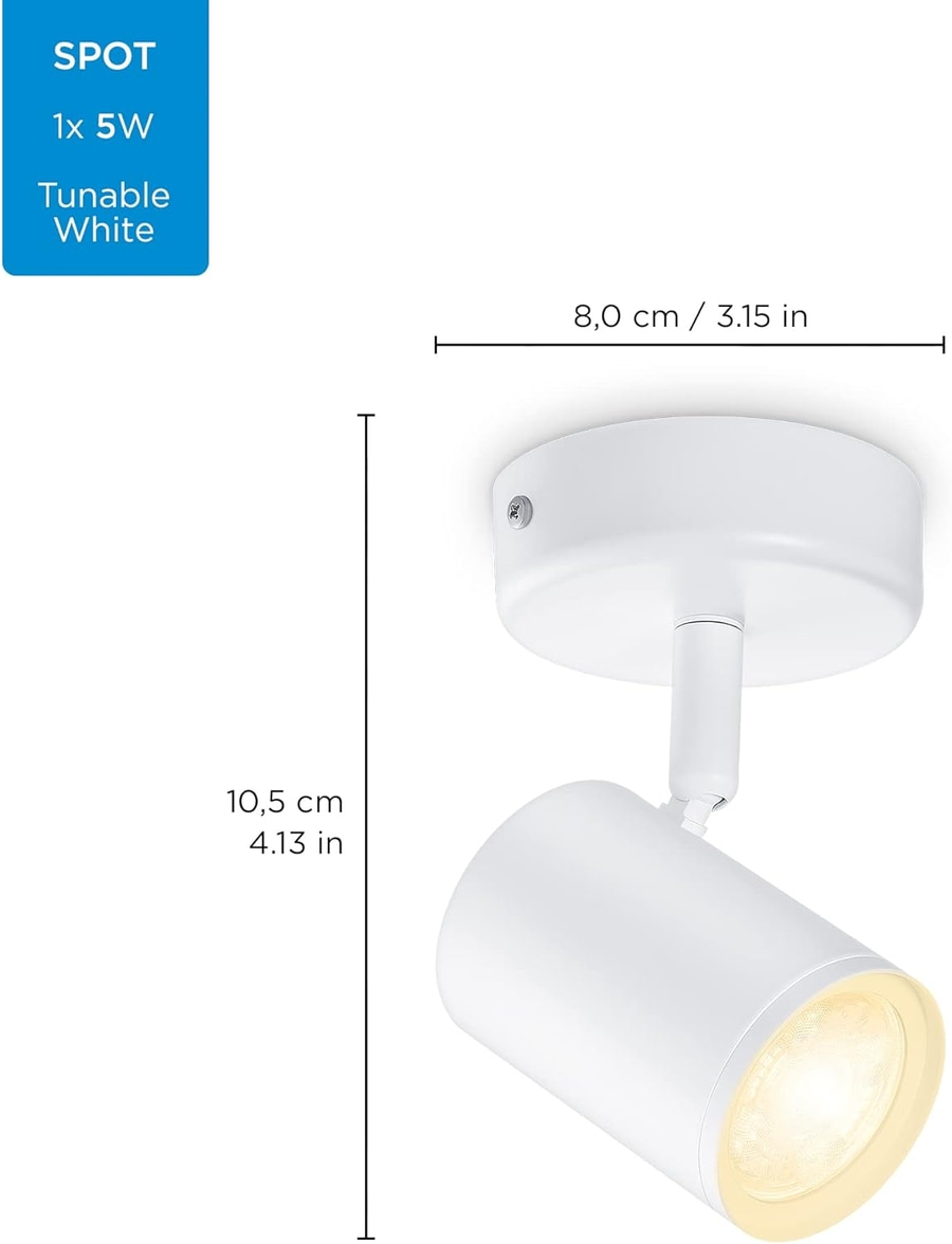 Weißer Spot, 1x5W, dimmbar, 8,0 cm breit, 10,5 cm hoch, Tunable White