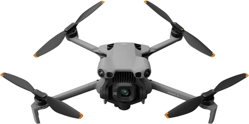 Grauer DJI Mini 5 Pro Drohne mit vier Propellern und Kamera