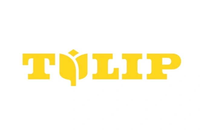 Das Logo zeigt das Wort TULIP in Großbuchstaben, wobei das U durch eine stilisierte gelbe Tulpe ersetzt ist.
