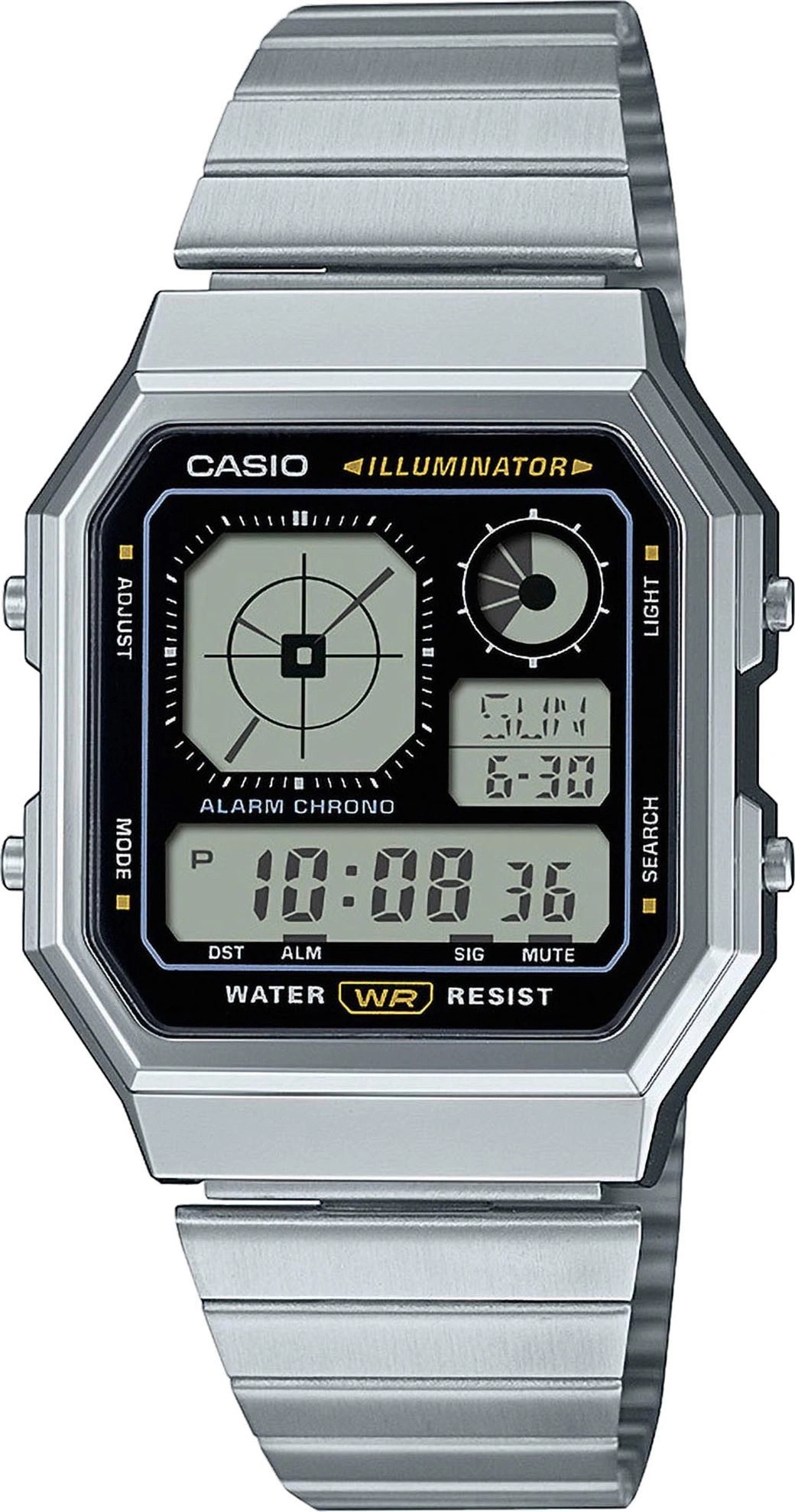 Silberne Casio Armbanduhr mit digitalem und analogem Zifferblatt
