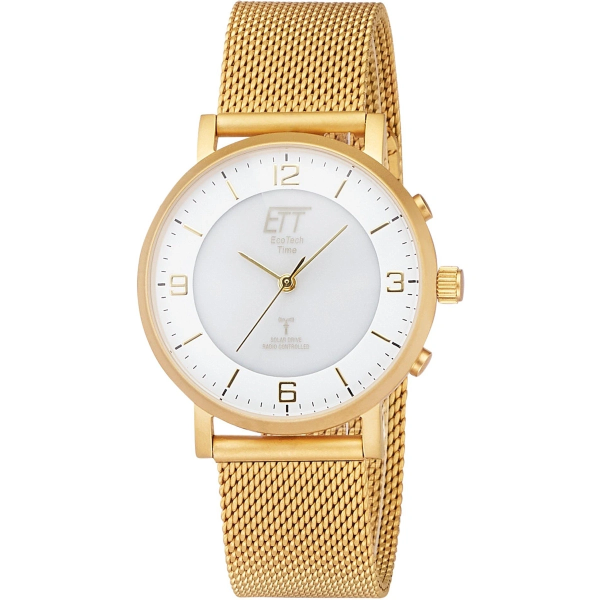 Goldene ETT EcoTech Armbanduhr mit weißem Zifferblatt