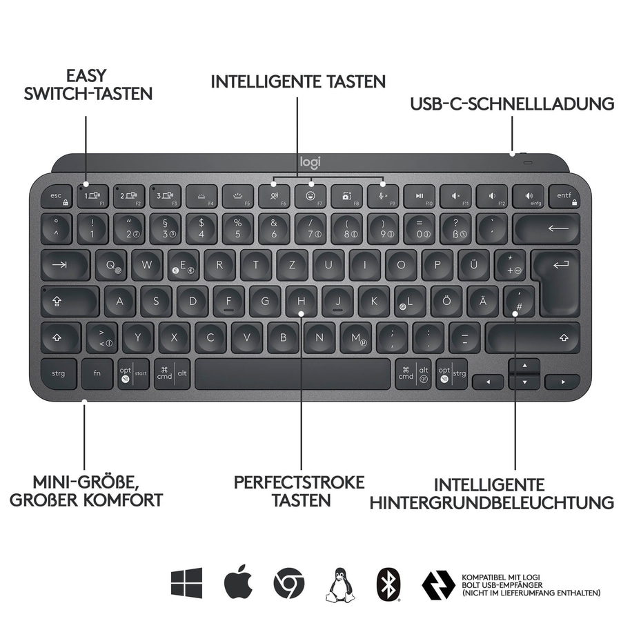 LOGITECH MX Keys Mini kabellose Tastatur QWERTZ Bluetooth Beleuchtung NEU