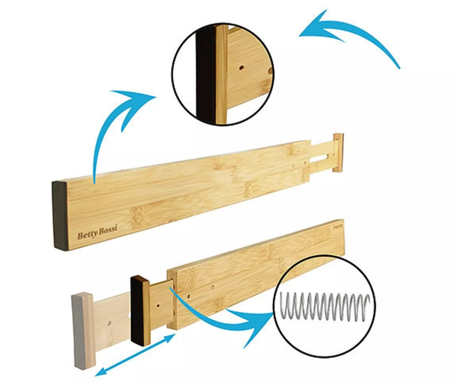 Bambus-Schubladenauszug mit Federmechanismus, Betty Bossi, Holzkonstruktion, Detailansicht