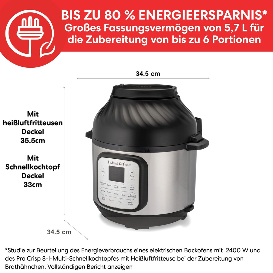 INSTANT POT Duo Crisp Multikocher 11-in-1 Heißluftfritteuse 5,7L Slow Cooker
