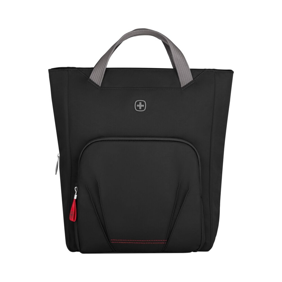Schwarze Tasche mit grauem Griff und rotem Reißverschluss, Schweizer Kreuz