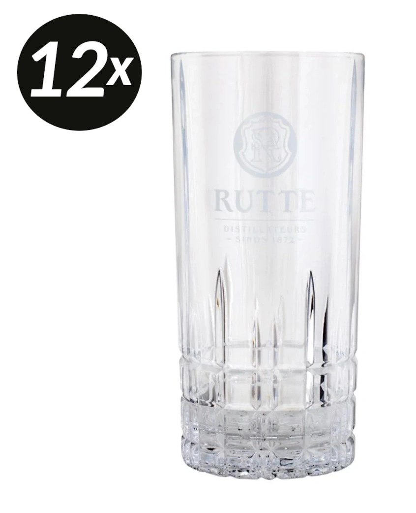 Ein Glas mit der Aufschrift "Rutte Distillateurs - Sinds 1872"