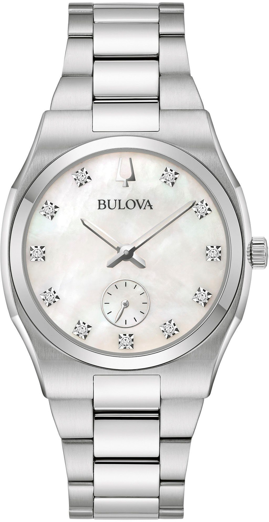 Bulova Damenuhr mit Diamanten und Perlmutt-Zifferblatt, Edelstahlarmband