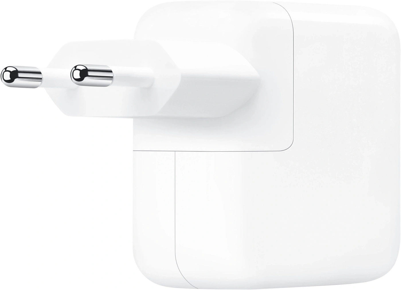 Weißer Netzadapter mit zwei runden Metallstiften