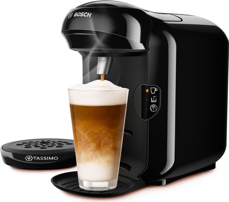 Bosch Tassimo Kaffeemaschine mit Latte Macchiato in einem Glas