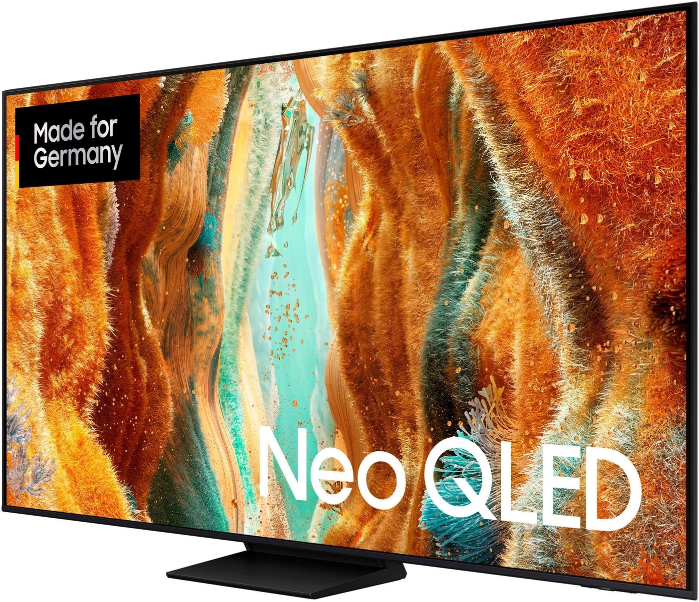 Ein Samsung Neo QLED Fernseher mit "Made for Germany" Aufkleber