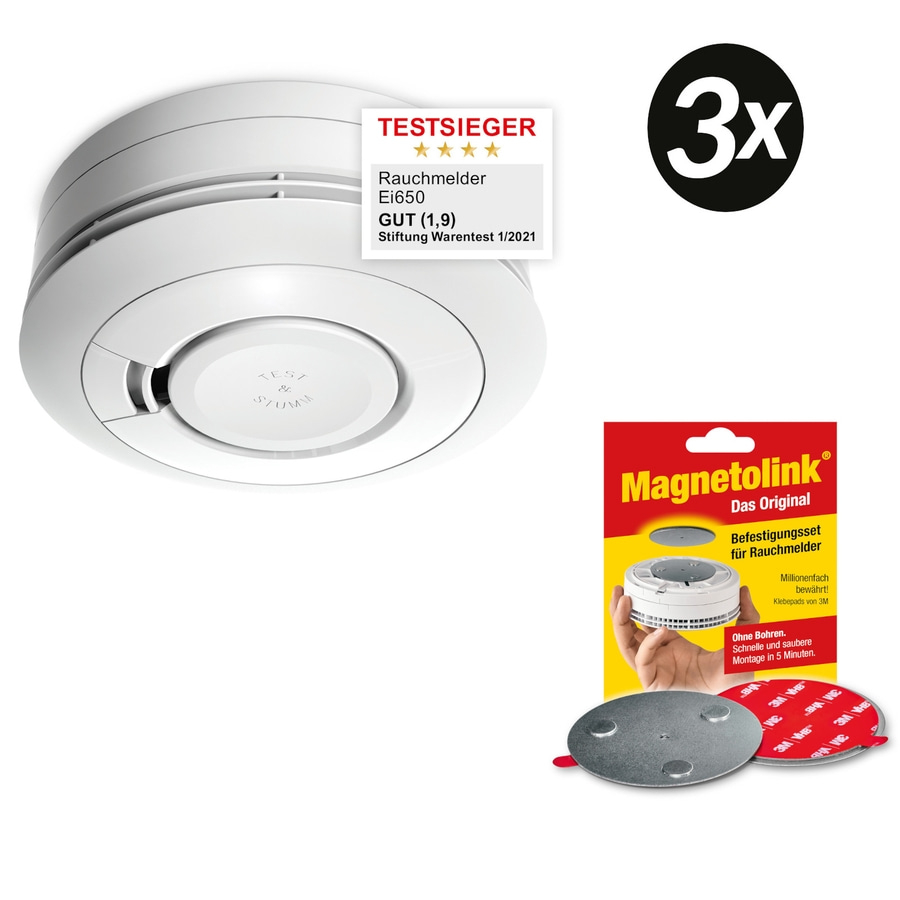 3x Ei Electronics Ei650 Rauchwarnmelder Rauchmelder mit 10 Jahres Batterie NEU Inklusive Magnetolink Befestigungsset