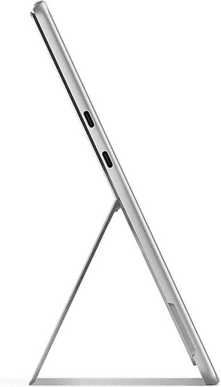 Silbernes Tablet mit Ständer, Seitenansicht, zwei Löchern, modernem Design, Technologie