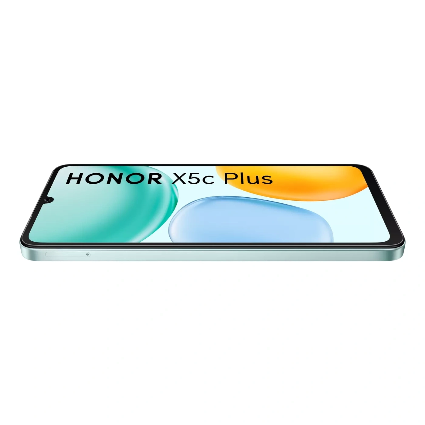 HONOR X5c Plus Smartphone auf weißem Hintergrund mit bunten Kreisen