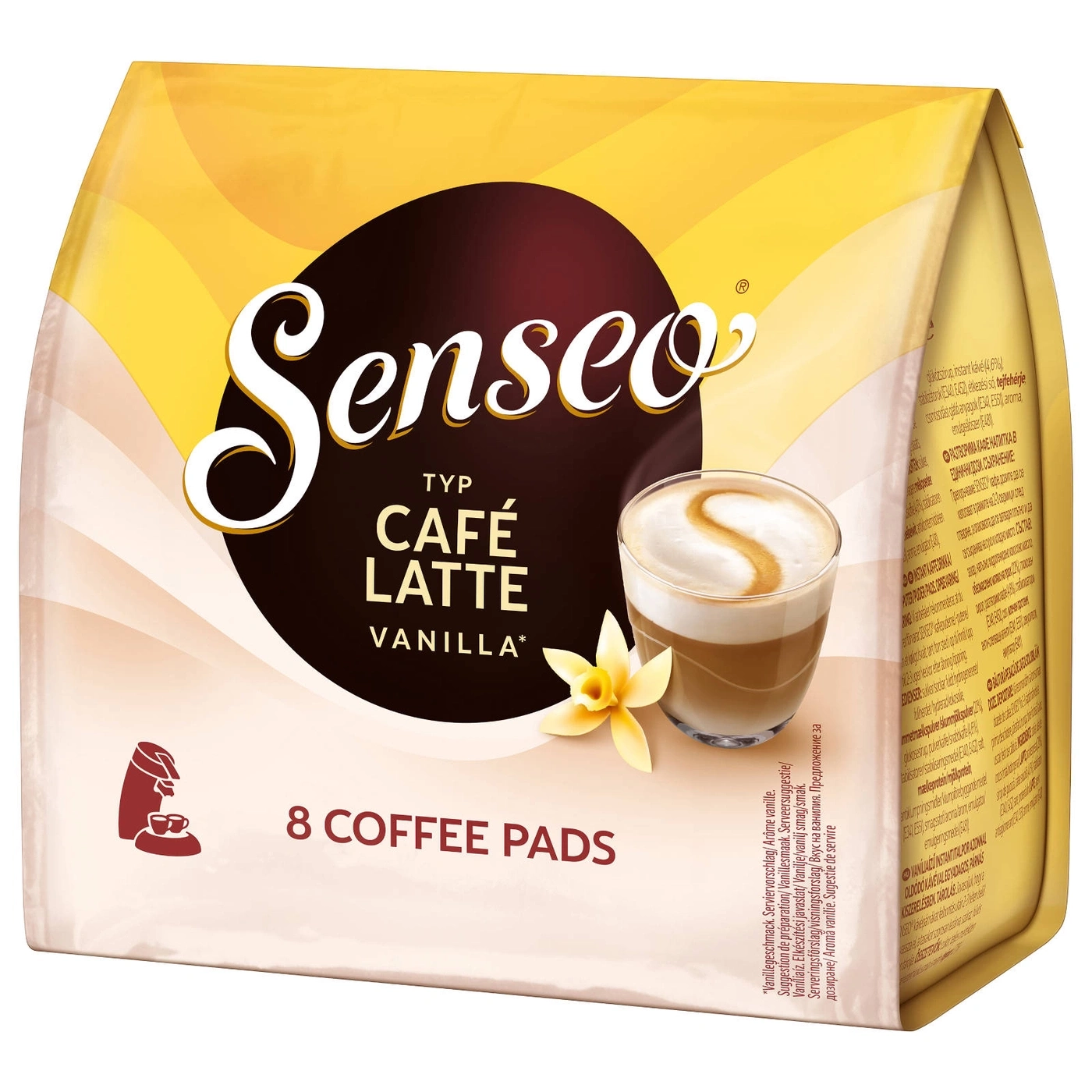 Senseo Café Latte Vanilla Packung mit 8 Pads. Kaffeegetränk mit Vanillegeschmack.