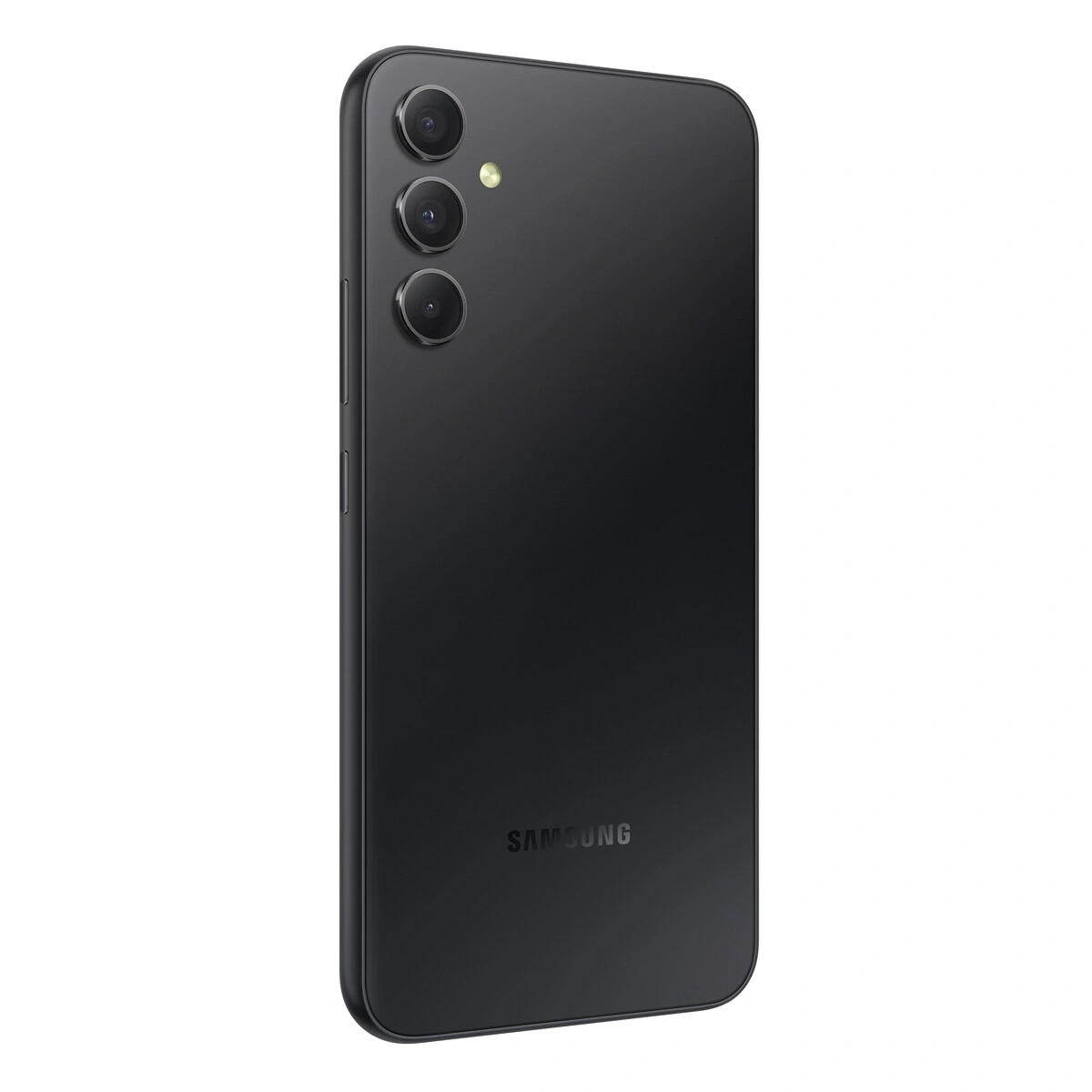 Ein schwarzes Samsung Smartphone mit drei Kameras auf der Rückseite.